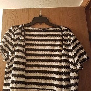 Black and White Striped Cropped Cardigan